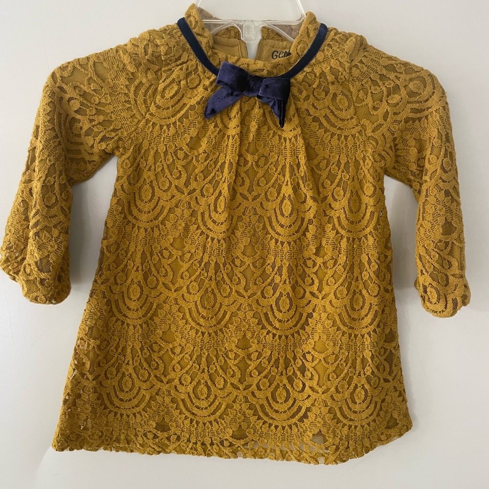 Girls 3T Genuine Kids Osh Kosh gold fall winter dress royal blue ribbon
